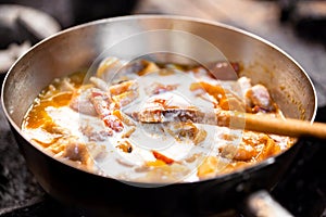 Cooking meat in a frying pan