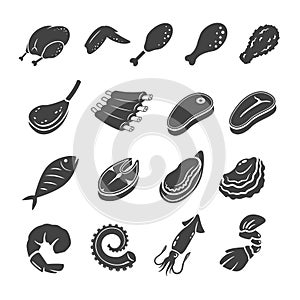 cooking meat icon set