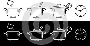 Cooking method in four steps. Black and white drawing