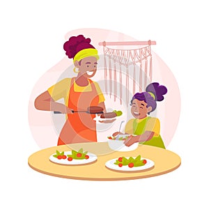 Cooking with mom isolated cartoon vector illustration.