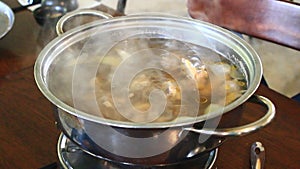 Cooking Mushroom Soup in the kitchen