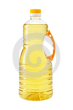 Cooking oil bottle isolated on white. Plastic bottle with vegetable organic oil