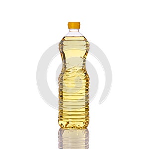 Cooking oil in plastic bottle. Studio shot isolated on white