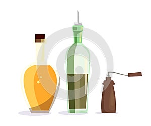 Cooking oil and spices flat vector illustration