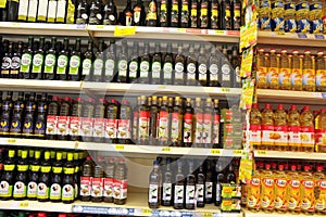 Olive Oil Bottles at Supermarket