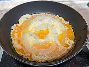 Cooking omelet in pan