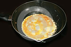 cooking omelette in the pan