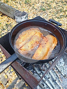 Cooking outdoors, in the forest