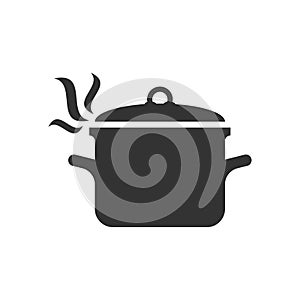 Cooking pan icon in flat style. Kitchen pot illustration on whit