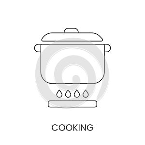 Cooking, pan on stove vector line icon.