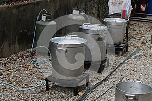 cooking pasta with big cauldrons