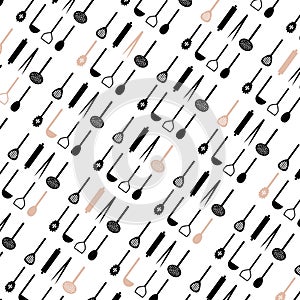 Cooking Pattern. Cutlery Background. Iconic Drawing of Isolated Kitchen Utensils. Cooking Design Poster.