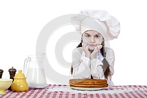 Cooking and people concept - smiling little girl in cook hat