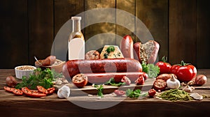 Cooking Photography of Main Ingredient Sausage and Mozzerella for New Dish Created.