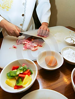 Cooking pork slices