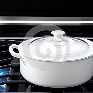 Cooking pot on a gas stove in the kitchen.