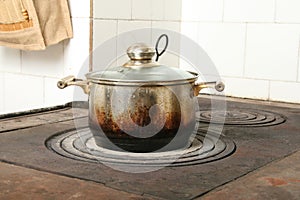 Cooking pot on old kitchen stove