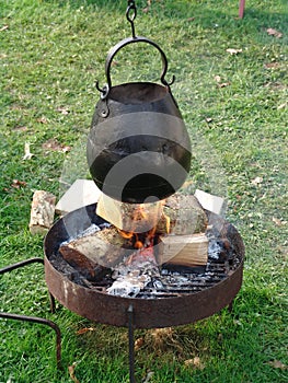 Cooking pot over fire