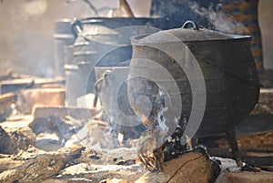 Cooking pots on a fire