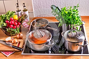 Cooking pots on the stove