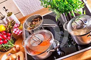 Kochen Töpfe auf der Herd 