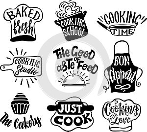 Cooking related typography set. Lettering, calligraphy vector illustration