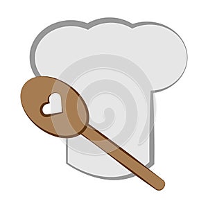 Cooking`s hat with wooden spoon. Cooking symbols.