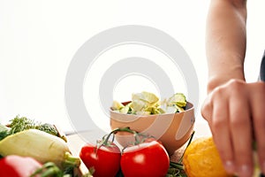 cooking salad cutting vegetables cutting table ingredients