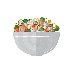 Cooking salad with fresh vegetables. Flat style. Vector