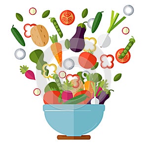 Cooking salad with fresh vegetables. Vector