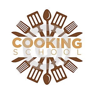 Cooking school class vector icon template of cook kitchen chef utensils