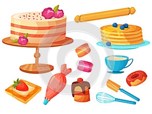 Cooking set Vector. Baker. Objects Baking Cake. Flat.