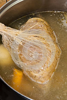 Cooking Slovak specialties of chicken liver and bread crumbs