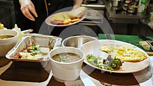 Cooking soup second dishes in the kitchen of the restaurant