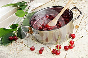 Cooking sour cherry jam