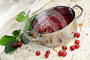 Cooking sour cherry jam