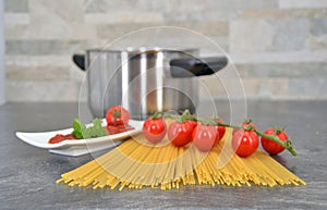 Cooking spaghetti on kitchen table