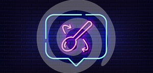 Cooking spoon line icon. Cutlery sign. Food mix. Neon light speech bubble. Vector