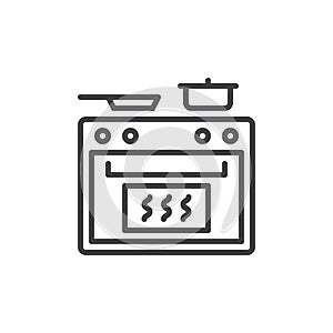 Cooking stove line icon, outline vector sign, linear style pictogram isolated on white.