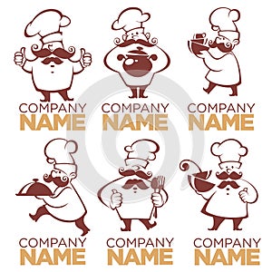 cooking symbols, food and chef silhouettes, vector collection images for your logo, label, emblems