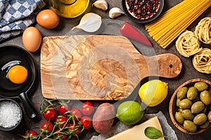 Cooking table with ingredients