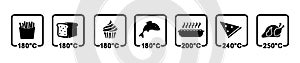 Cooking temperature icons. Flat black and white symbol of degrees Celsius. Technology sign.