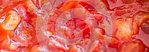 Cooking tomato sauce, closeup steamed vegetables for cook book or food blog background