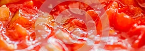 Cooking tomato sauce, closeup steamed vegetables for cook book or food blog background