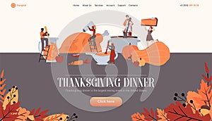Cooking traditional dishes for family thanksgiving dinner a vector design for web