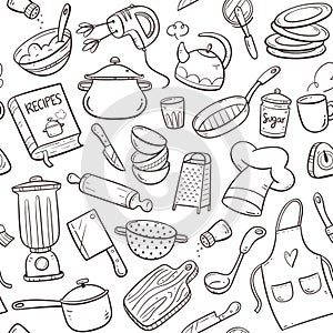 Cooking Utensils Doodle Seamless Pattern