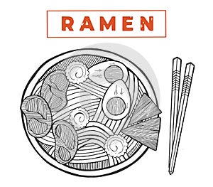 Cooking utensils on kitchen shelves. Ramen