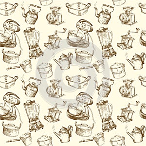 Cooking utensils, kitchenware seamless wallpaper