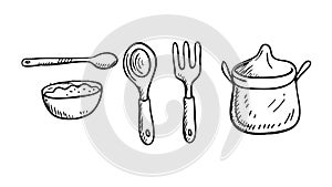 Cooking Utensils Outline Vector - Culinary and Kitchen Tools, vector design Generative AI