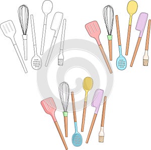 Cooking utensils in pastel colors. Vector illustration.